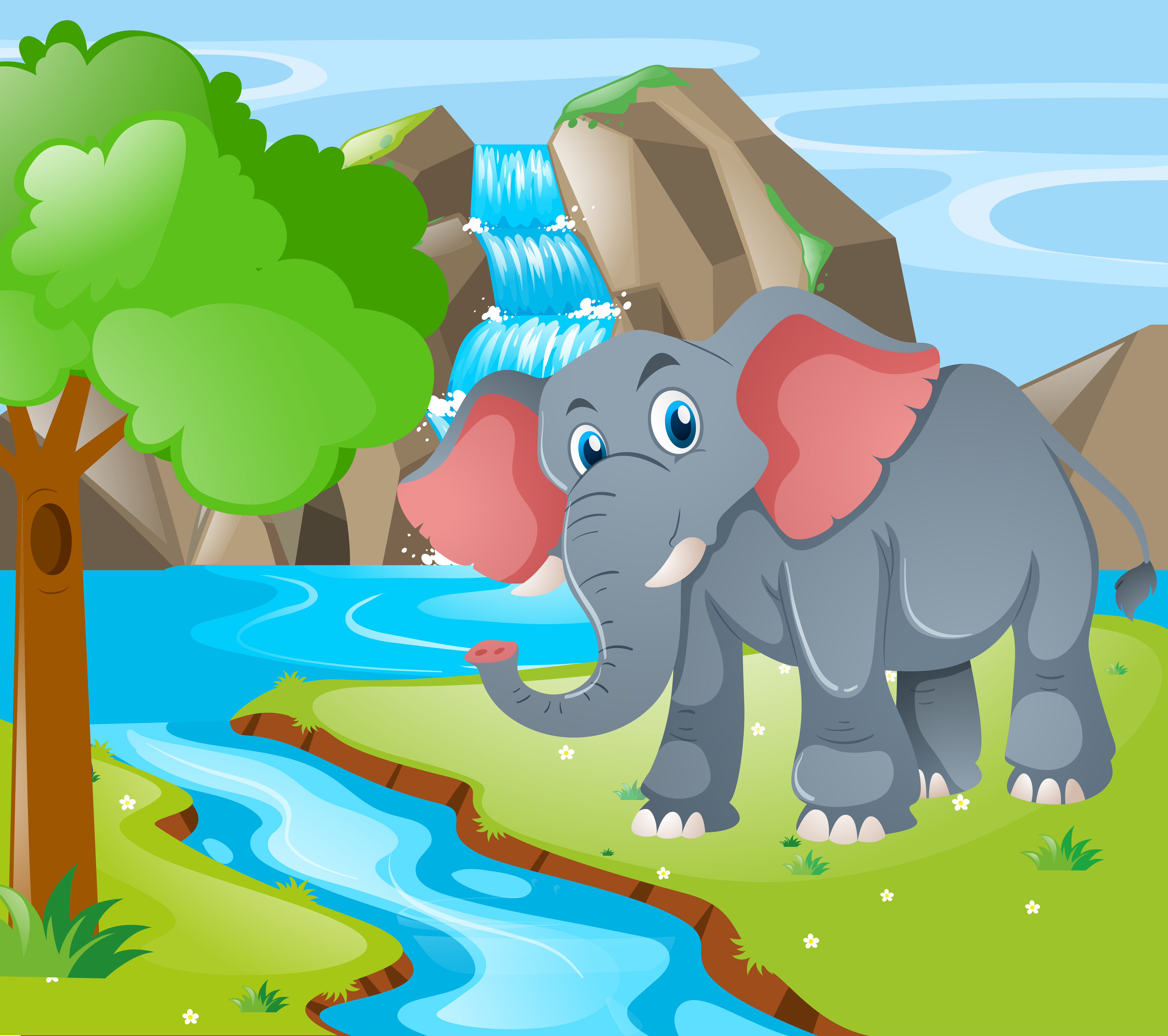Wild elephant by the waterfall 369368 Vector Art at Vecteezy