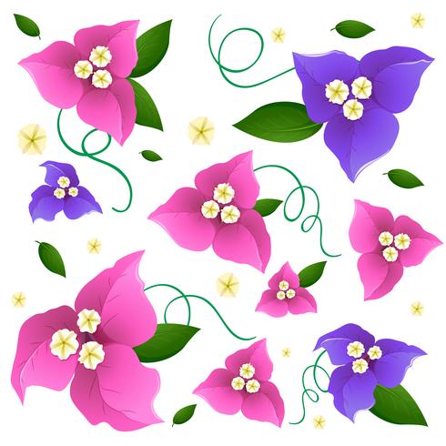 Seamless background design with colorful flowers in pink and purple