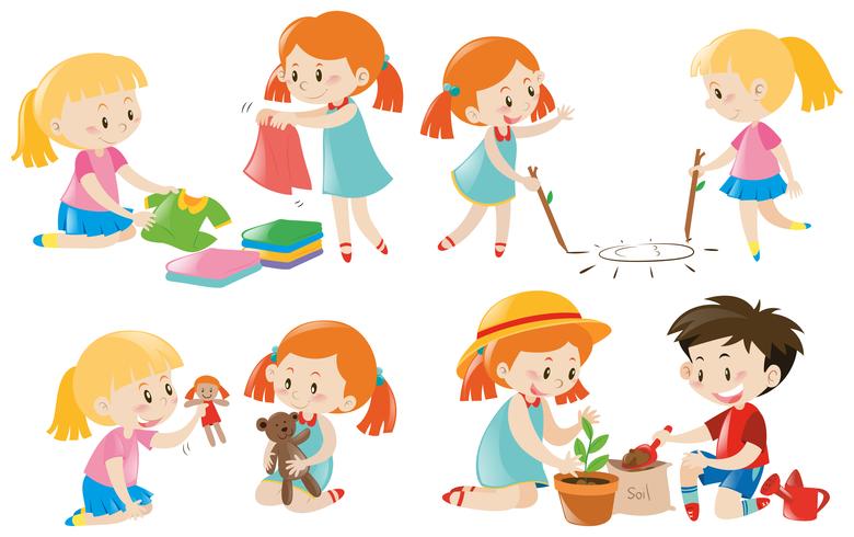 Kids doing different activities vector