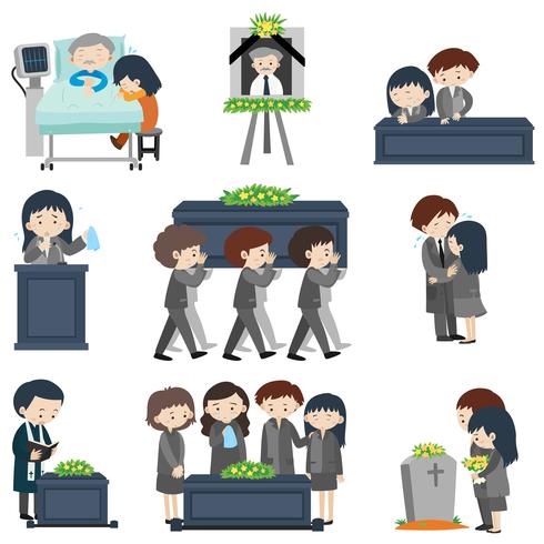 Diferentes eventos en el funeral. vector