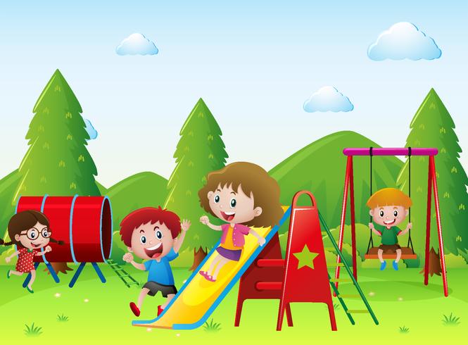 Kids playing together in the playground vector