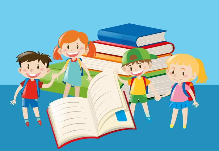 Books and happy children vector