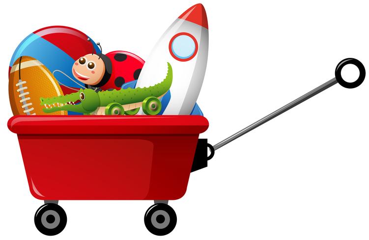 Toys in red wagon vector