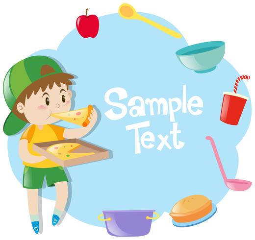 Frame template with boy eating pizza vector