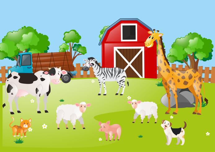 Many animals in the farmyard vector