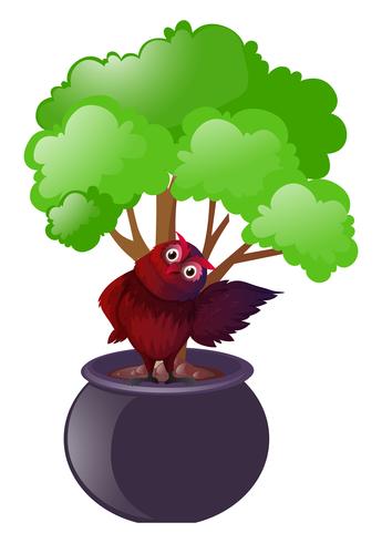 Búho de pie bajo el árbol vector