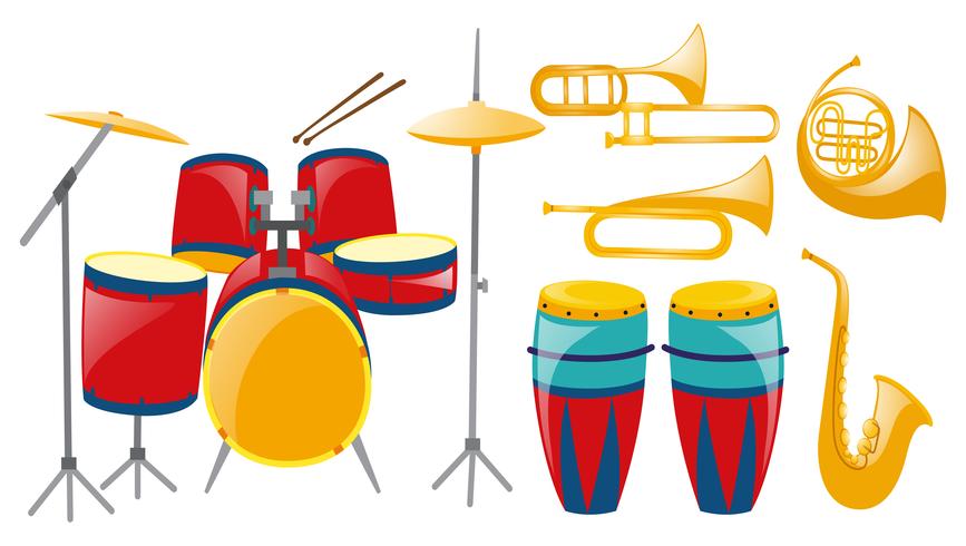 Diferentes tipos de instrumentos musicales. vector