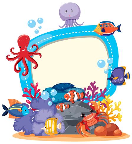 Plantilla de borde con lindos animales marinos vector