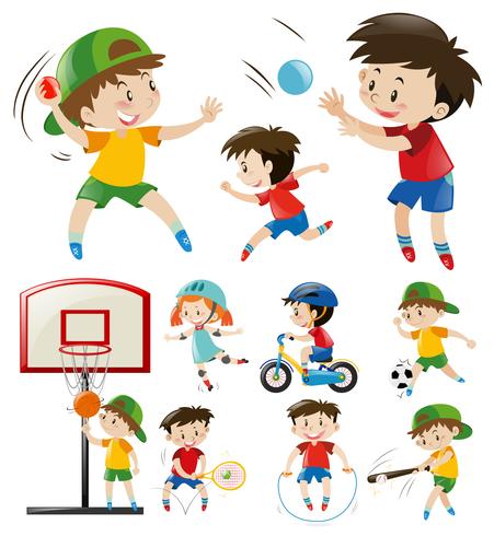 Niños haciendo diferentes tipos de deportes. vector