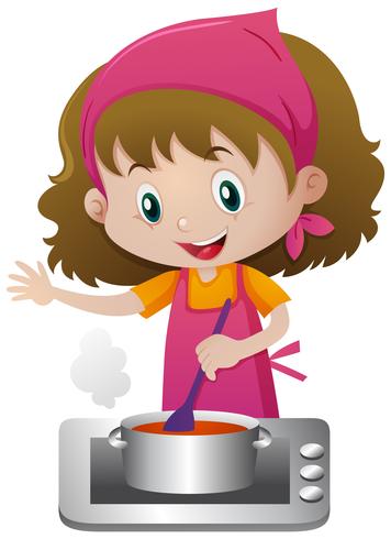 Girl cooking soup on the stove 369503 Vector Art at Vecteezy