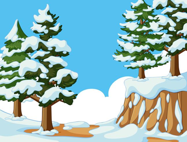 Nieve en arboles y montaña vector