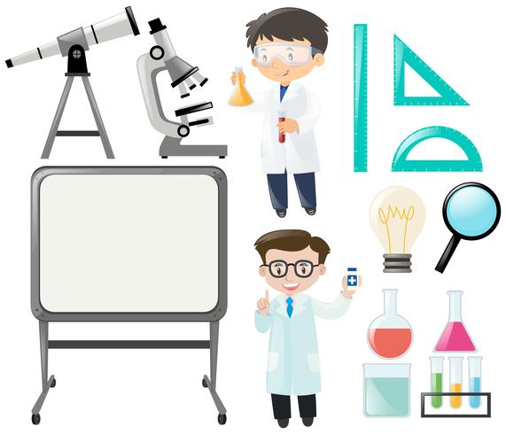 Scientists and other science equipment set vector