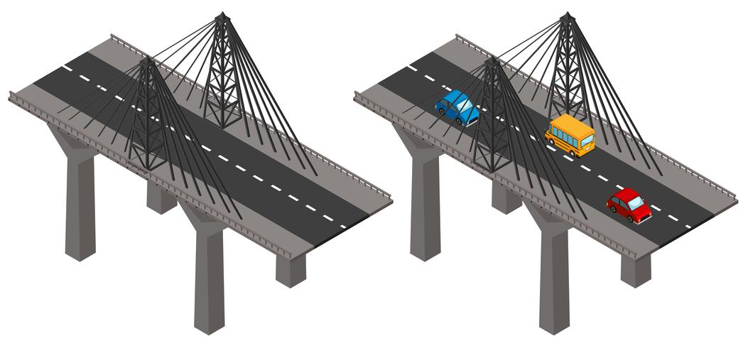 Bridge with cars and without vector