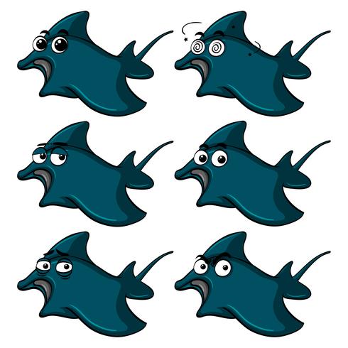 Stingray with different facial expressions vector