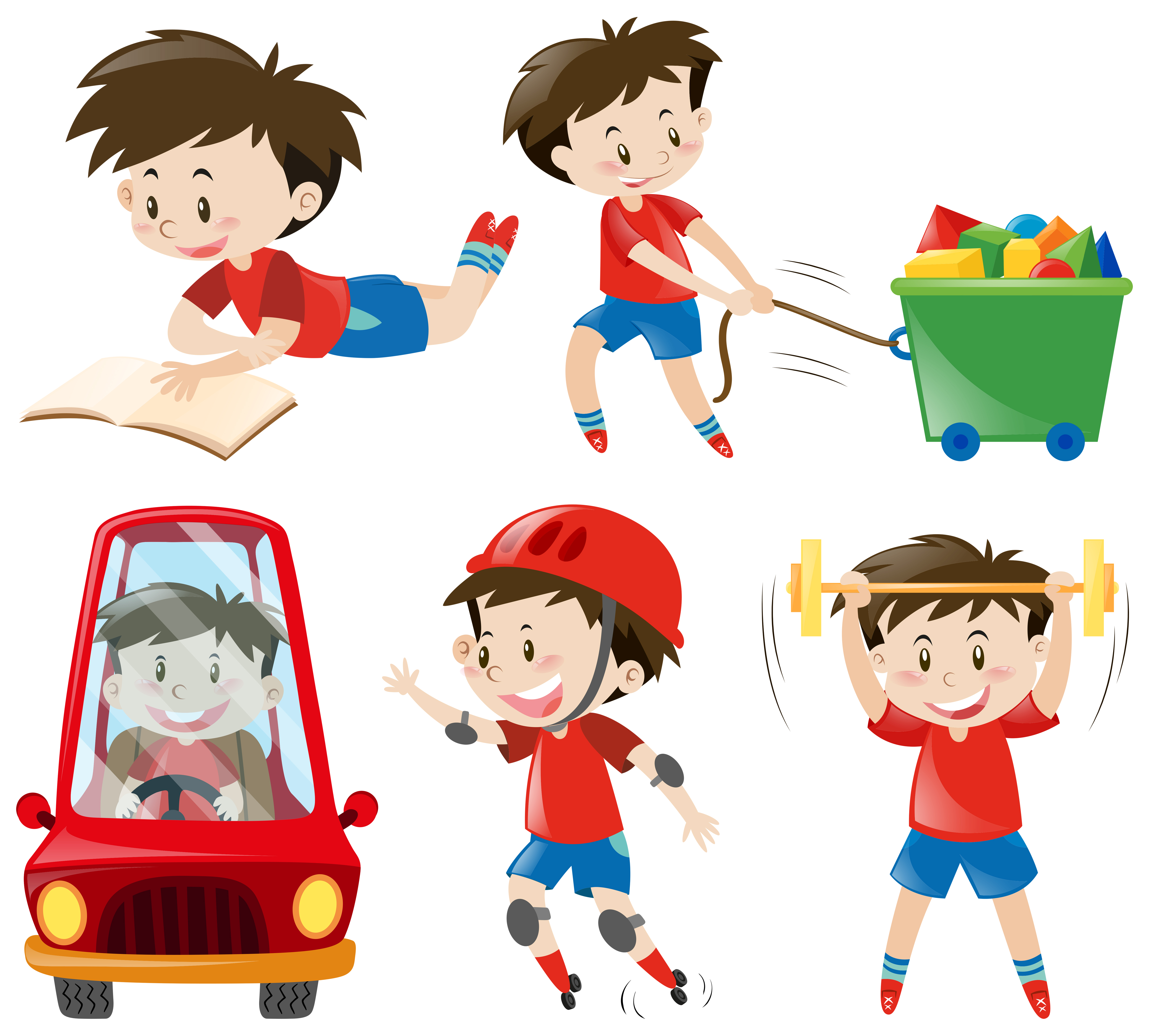 Boy in red shirts doing different actions 369537 Vector Art at Vecteezy