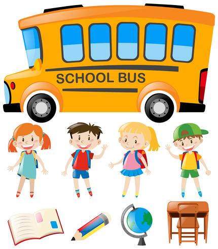 Set of students and school elements vector