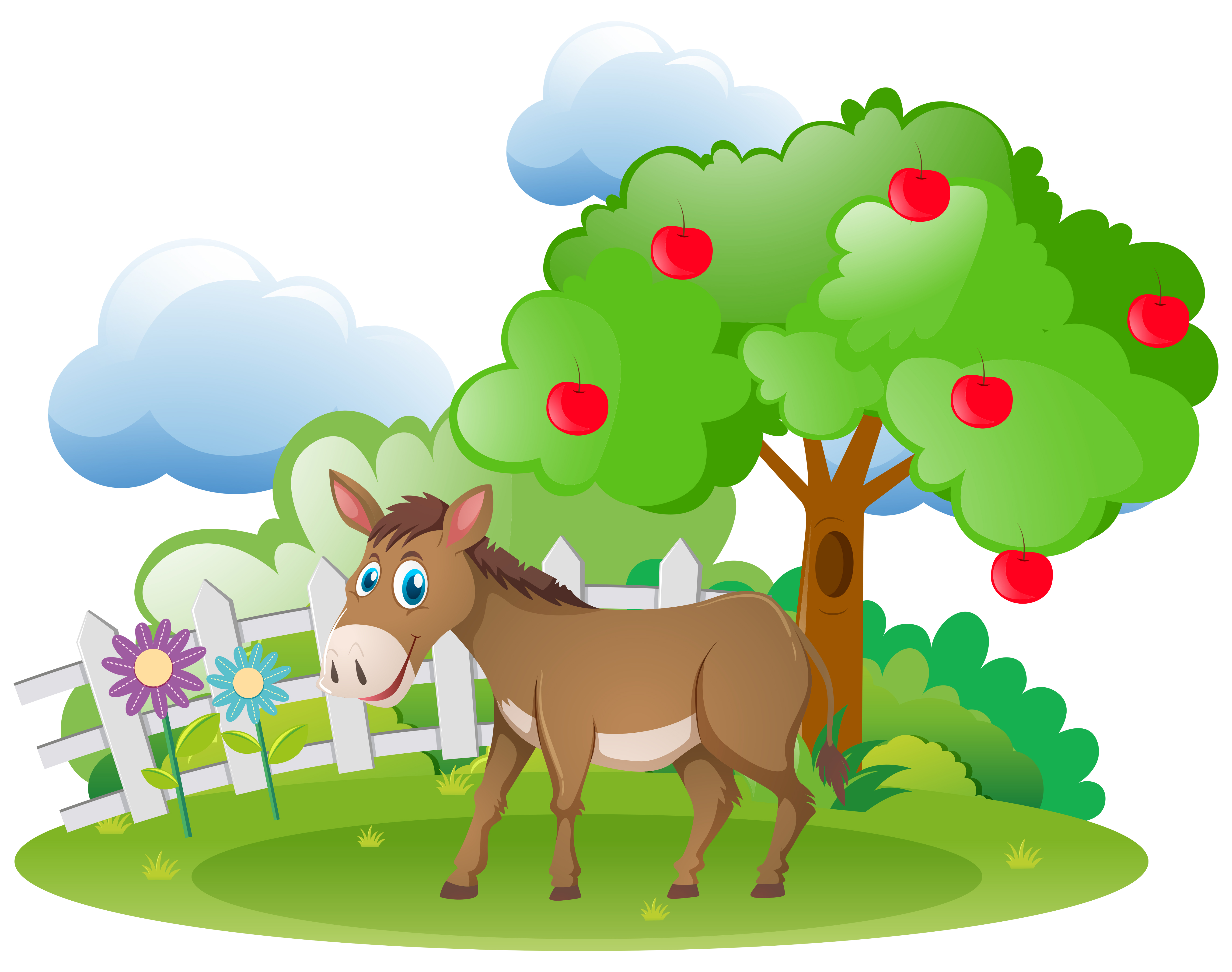 Donkey and apple tree in the farm - Download Free Vectors ...