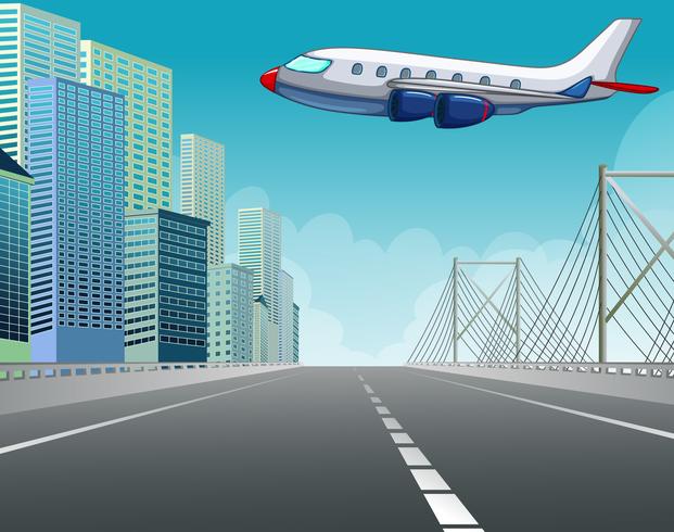 Airplane flying over the city vector