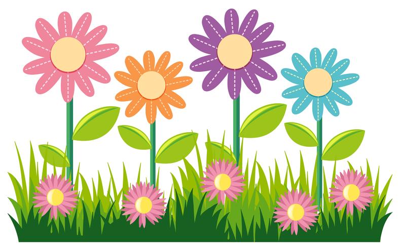 Seamless nature design with flowers and grass vector