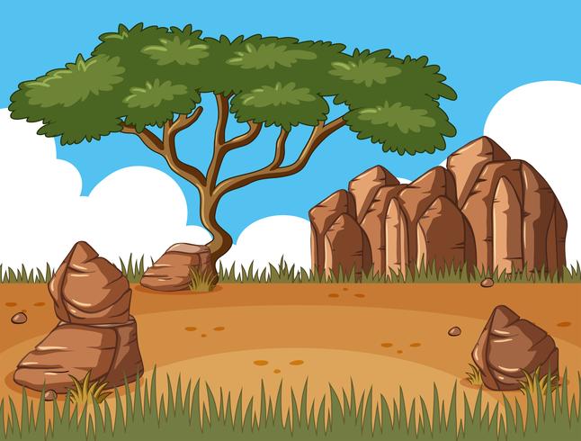 Scene with tree in the field vector