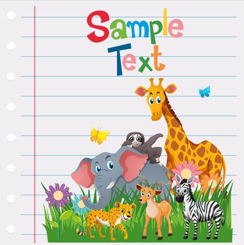 Paper template with wild animals vector