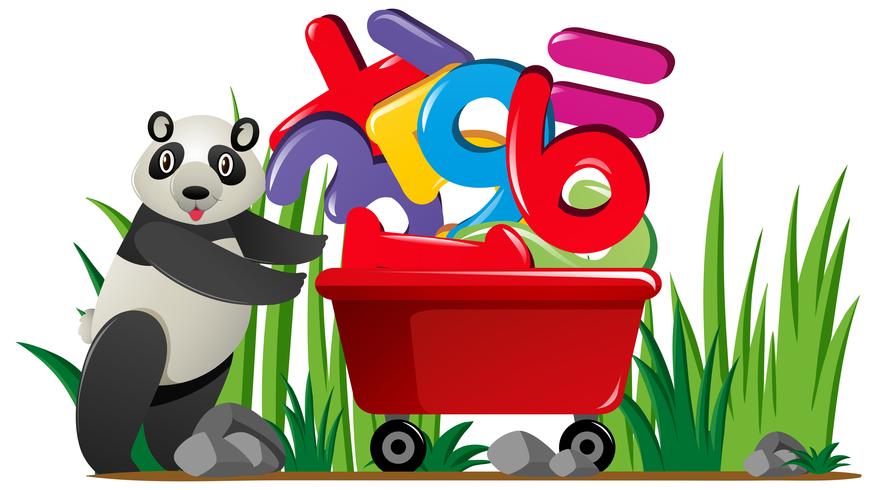 Panda pushing wagon full of numbers vector