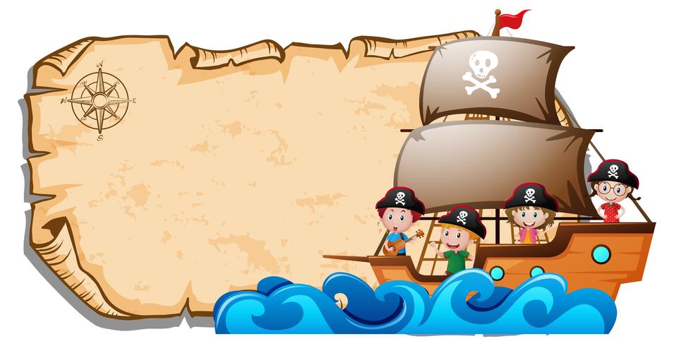 Plantilla de papel con niños en barco pirata vector