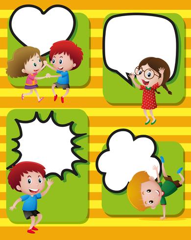 Speech bubbles template with happy kids vector