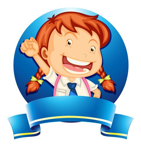 Label design with girl in school uniform vector