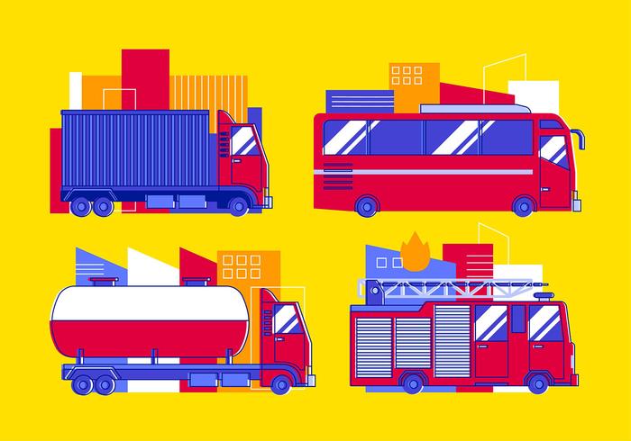  Various Truck And Bus Transportation Clipart Set vector