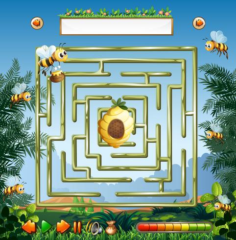 Plantilla de juego de laberinto de abejas vector