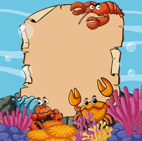 Paper template with sea animals underwater vector