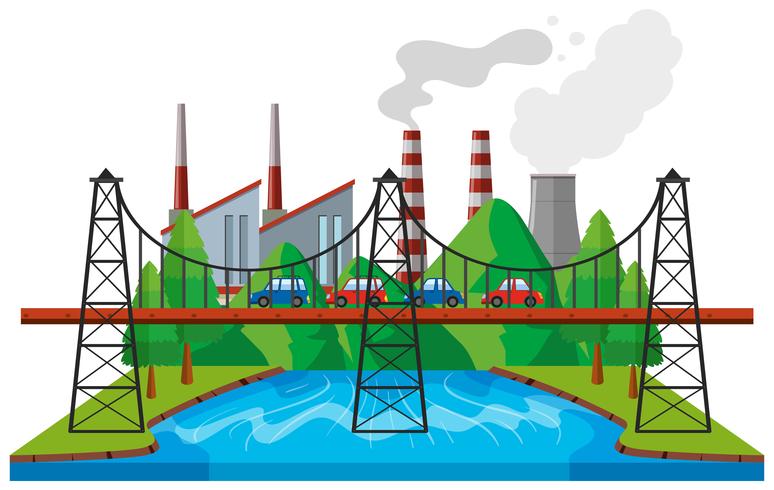 City scene with cars on bridge  vector