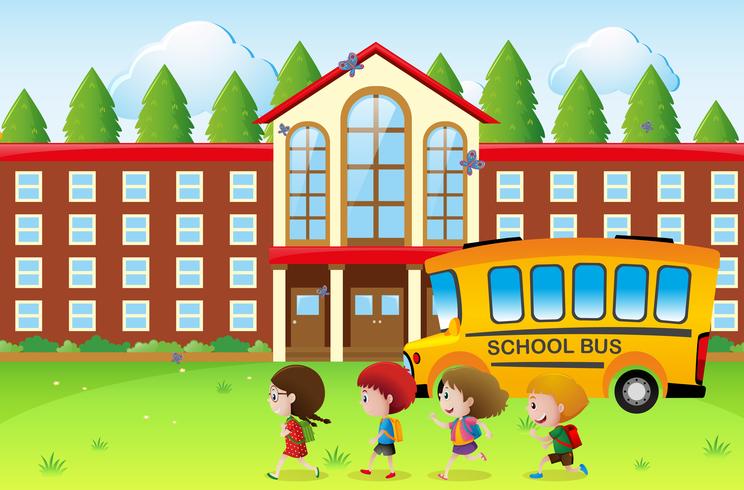 Happy kids going to school vector