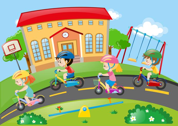 Children riding bike on the road vector