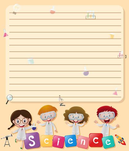 Line paper template with kids in science lab costume vector