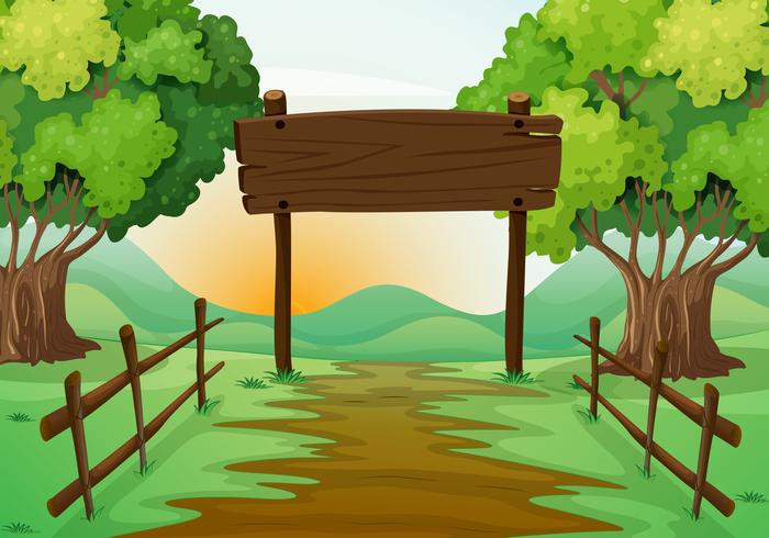 Scene with field and wooden sign vector