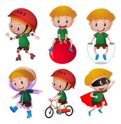 Boy doing different activities vector