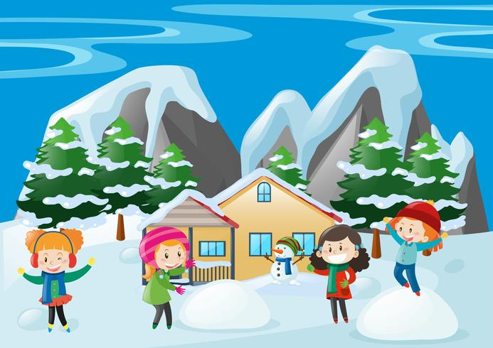 Bambini Che Giocano Nella Neve A Casa Scarica Immagini