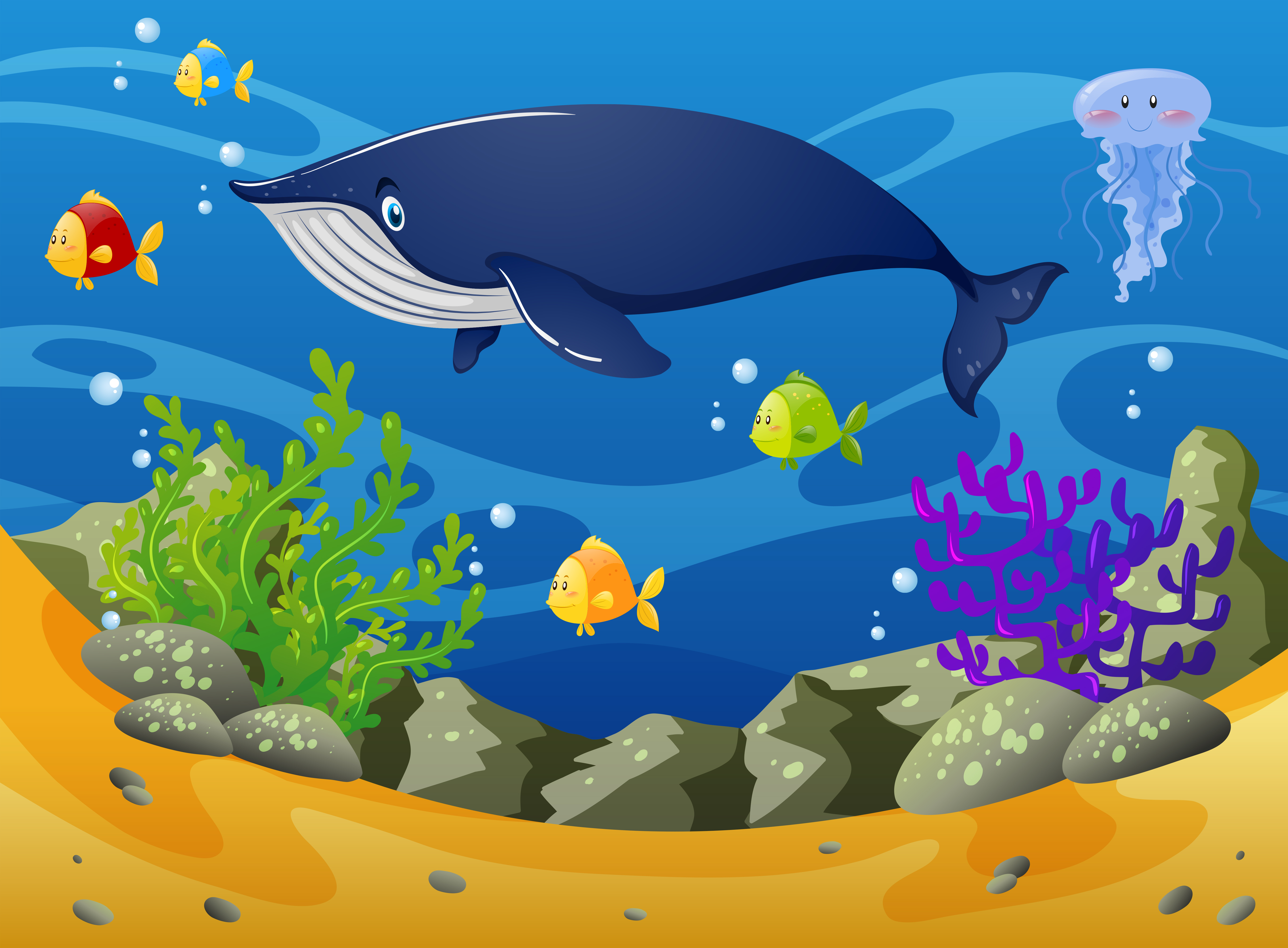 Whale and little fish under the sea 369766 Vector Art at Vecteezy
