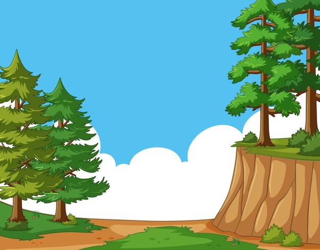 Scene with pine trees in the field vector