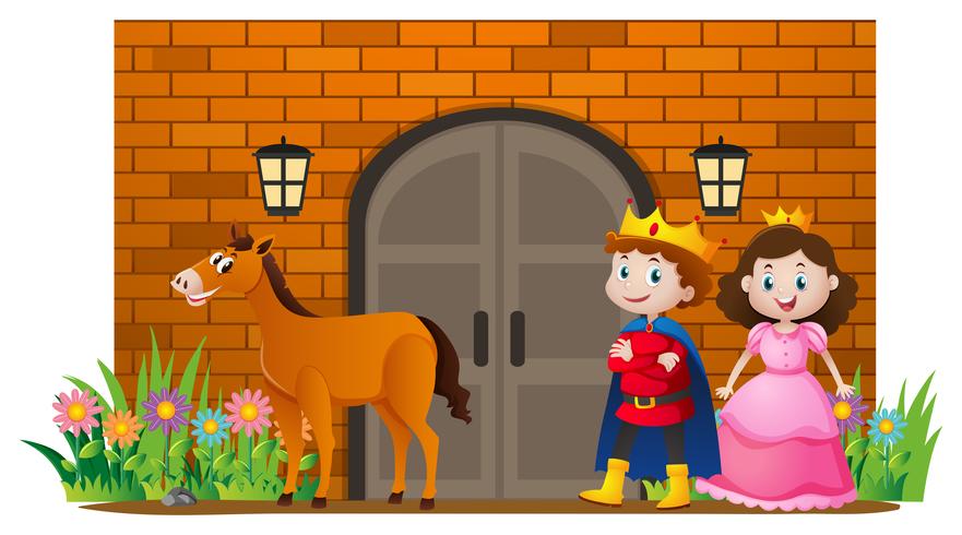 Prince and princess at the castle vector