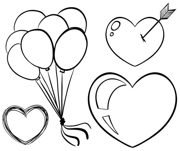 Doodle arte para globos y corazones. vector