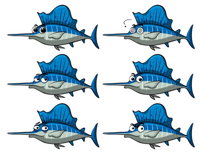 Swordfish with different facial expressions vector