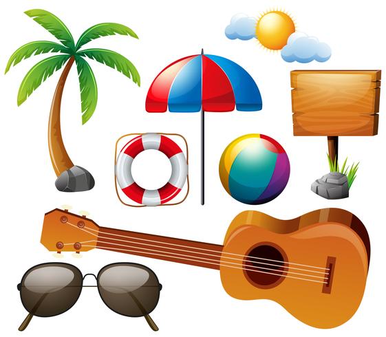 Summer set with guitar and other elements vector