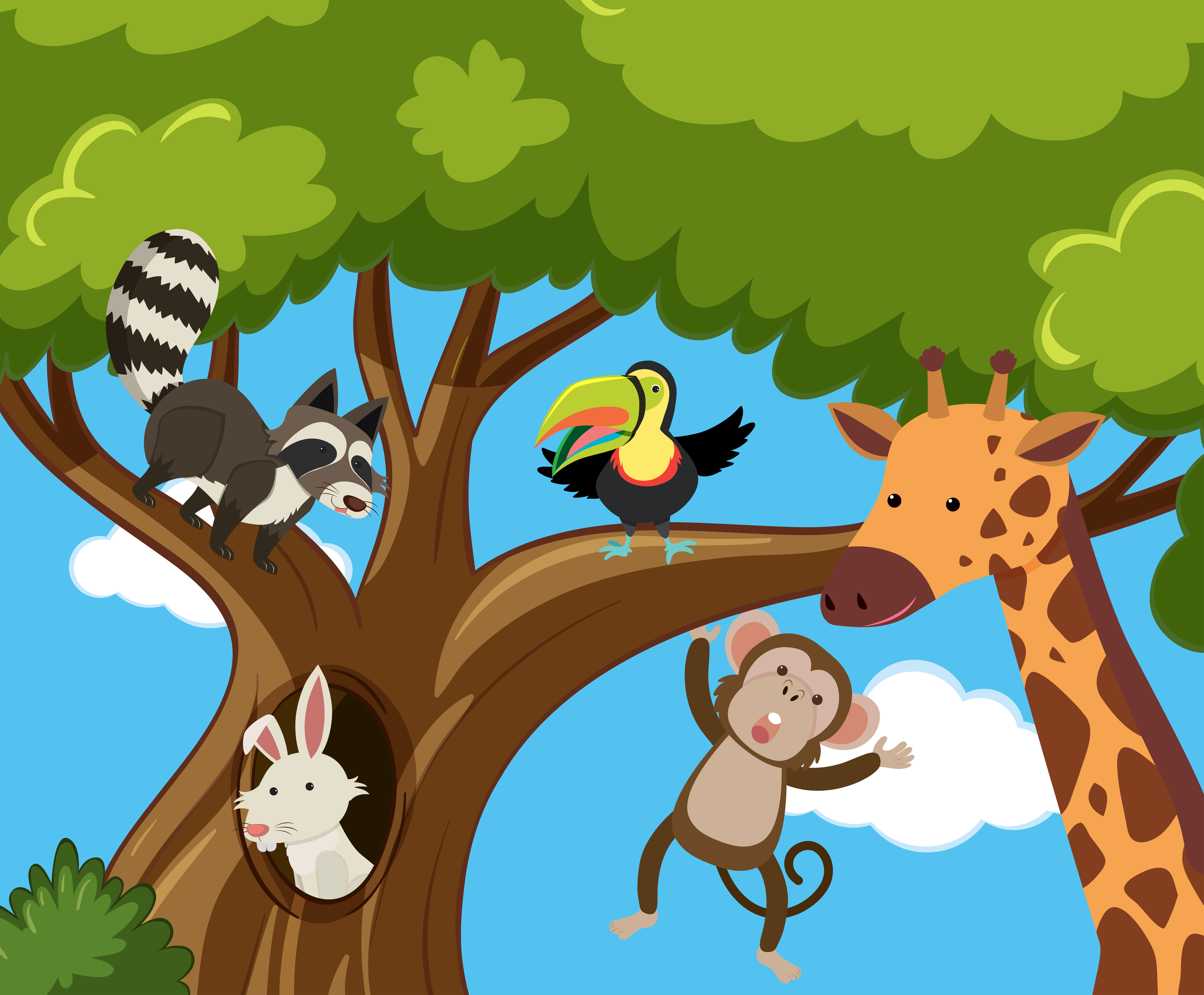 many-animals-on-the-tree-369798-vector-art-at-vecteezy
