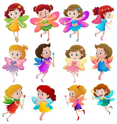 Different characters of fairies flying vector