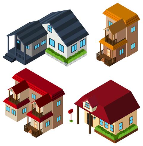 Diseño 3D para casas en diferentes estilos. vector