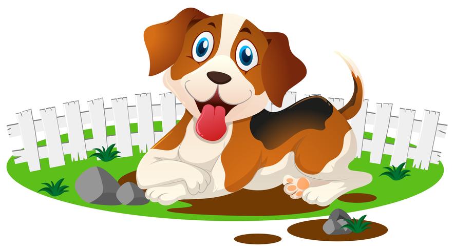 Little puppy in the muddy puddle vector