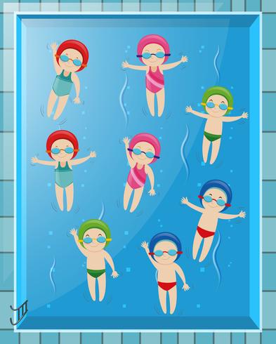 Lots of children doing backstroke in pool vector